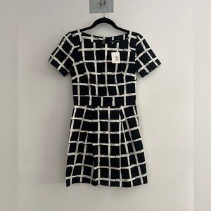 French Connection Black Checkered Mini Boat Neck Exposed Zipper Career Size 4